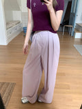 Korean Fashion Solid Color Thin Tug Trousers Women 2026 Summer New Commuting Lazy Casual Trousers