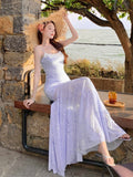 Seaside Vacation Purple Lace Lace Sling Dress Gentle Temperament To Repair The Hip Beach Dress Summer
