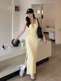 French Hollow Sling Sling Sling Vest Dress Women's Summer Design Feel Sexy Pocketed Ass Long Skirt