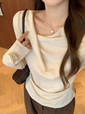 Apricot Out Shoulder Collar Long-Sleeved T-Shirt Girl 2026 Autumn Sweet Hottie Design Folded Waist One-Word Shoulder Coat