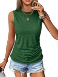 2025 Summer New Casual Solid Color Jacket Sleeveless Wrinkle Round Collar Vest Women's T-Shirt