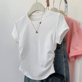 Pure Cotton Collar Solid Color Short-Sleeved T-Shirt For Summer New Design Folding Blouse On The Shoulder Of The Short-Term Repair