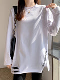 Pure Cotton White Long-Sleeved T-Shirt Women's Long-Wearing T-Shirt With 2025 Autumn Dress New Design Sense Forked Top