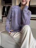 Station 2025 Autumn New Sweater Coat Heavy Industrial Three-Dimensional Flowers Single Buckle Loose Soft Knitted Open Shirt