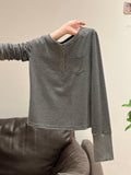 Striped Half-Neck Design Long-Sleeved T-Shirt Women 2026 Autumn New Repair Bottom Shirt Top