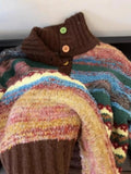 Spring And Autumn New Maillard Wearing Colorful Striped Collar Sweater Women's Autumn And Winter Lazy Knit Coat