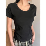 Positive Shoulder Short-Sleeved T-Shirt Women's Summer 2026 New Cotton To Low Round Collar Base New Top