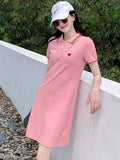 Pure Cotton Shoulder POLO Collar Embroidered Dress Women Summer New Sweet Sister Style Slim Slim Small Man T-Shirt Dress