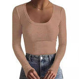 2025 New Women's T-Shirt Basic Thread Round Neck Long Sleeve Sexy Girl Top T Hot Girl