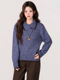 Striped High-Collar Thicken Sweater Women's Coat 2026 Autumn And Winter Lazy Wind Loose Collar Knitted Shirt