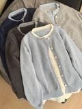 Korean Late Autumn Chic Crash Fake Two Gray Knitted Open Shirt Coat Women Lazy High-End Sweater Top
