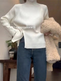 Lazy Half-High Collar White Sweater Women's Autumn And Winter 2025 New Thick Coat Inside The Bottom Of The Knitted Shirt Top