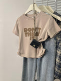 Positive Shoulder Cotton Short-Sleeved T-Shirt Girl 2025 New Summer Letter Folding Body Chic Small Short Top