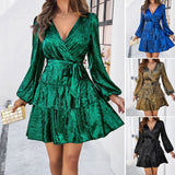 Dili Women's Clothing 2025 Spring And Summer Sexy V-Neck With Bubble-Sleeved Dress