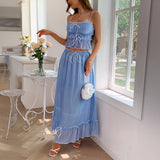Dilu Vacation Leisure Seaside Atmosphere Feel Stylish Two-Piece Suit Woman 2025 Summer Small Sling Half Dress