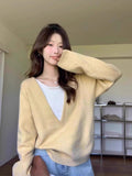 Korean Senior Sense Blue Fake Two Sweaters Women Early Autumn New Lazy Style Long-Sleeved French Knitted Shirt Top