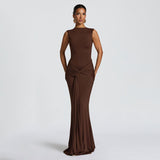 New Autumn 2025 Fashioned Rolled Round Collar High-Rise, Sleeveless And Packed Evening Dress