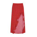 Lotus Leaf-Rimed Flower Dresses Women's Mid-Summer High-Rise Thin Buffet Dress Red Irregular Opening Fork Dress
