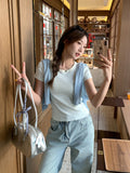 Sweet Little Fresh Striped Round-Neck Short-Sleeved T-Shirt Girl 2026 Summer Slimming Small Jacket Short Top
