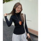 Small Fragrant Sweater Women's Autumn And Winter Knitted Bottom With Half-High Collar Lace Splicing One Velvet Thick Spring Coat