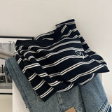 Vintage Casual Round-Neck Black And White Striped Short-Sleeved T-Shirt Women Loose Literary And Art Bottoming Shirt Summer New Students