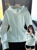 Lulu Body-Repair Jacket Women Open Spring Wearing Shoulder-To-Shoulder Hooded Sports Short Waists