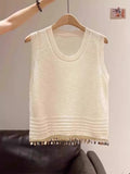 National Wind Characteristics Twilight Knitted Vest Woman 2025 New Wide Summer Wear High-End Sleeveless Top