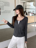 Korean V-Neck Pocket Zippered Striped Long-Sleeved Jacket 2026 Early Autumn New Loose Short Top Cardigan Woman