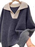 Guangzhou Thirteen Lines High-Bending Polo Collar Gray Sweater Women Spring And Autumn Raccoon Velvet Soft Ŵã¼ÀÁ Jersey Shirt Top