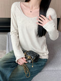 Pure Cotton Loose Long-Sleeved T-Shirt Women 2025 Autumn New Basic Pure Color Lazy Wind Bottoming Shirt