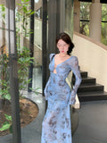 Pure Lusty Hollow Design V-Neck Dress Summer 2025 New Waist Thin Folding Layer Feel Long Dress