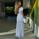 2025 Spring And Summer New Women's Fashion Sexy Shoulder Dress Repair Net Yarn Splicing Half-Body Skirt Set