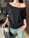2025 Summer Slack Wind Collared Shoulder T-Shirt Size Fat MM Thin Simple Cotton Top