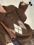 Maillard Curry Rhyme Lingo Collar Sweater Woman Lazy Outside Wearing Early Autumn And Winter Loose Chic Knit Shirt Top