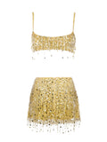 2025 New Short-Sleeved Sexy Sleeve Sling Short Skirt Set Summer Party Women's Dress