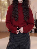 Red White Half-Neck Long-Sleeved Knitted Sweater In The Sweater Winter Girl's New Burst Thin Bottom Shirt Top