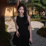 Beautiful Hottie Waist Dress Women's Dress French Temperament Gold High-Grade Small Black Dress Birthday Dress Skirt