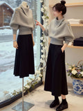 Lazy Feeling Irregularly Collared Gray Knitted Jersey Woman 2025 Winter Unique Beautiful Light Temperament Thicken Sweater