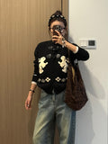 Sweet Cute Rabbit Round-Neck Sweater Girl Spring And Autumn New Lazy Wind Loose Horn Buckle Buckle Shirt Top Winter