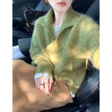 European Goods Old Money Wind Green V Collared Horse Hair Sweater Women Autumn And Winter Lazy High Sense Thick Collar Knitting Top