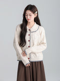 Apricot Doll Collar Sweet Linge Knitted Sweater 2026 Autumn And Winter Loose Lazy Coat Top