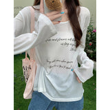 Loose Meat Languine Lazy Cool Blouse Neck Collar Air-Conditioning Hood Long Sleeves Micro-Permeable T-Shirt Girl Summer