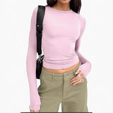 2025 Women's Long-Sleeved T-Shirt Spring And Autumn Solid-Colored T-Shirt T-Shirt Women's Street Dress Shirt Short