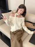 Gentle Wind Shoulder-To-Shoulder Soft Sweater Woman 2026 Early Autumn Sweet Knitted Shirt