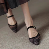 Net Yarn Tips Single Shoes 2025 Summer New French Temperament Low-Heeled Slippers With Skirt One-Legged Fine And Slippers