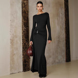 2025 New Temperament Metal Accessories Long Dress Red Knitted Round Dress Dress Dress Dress