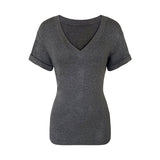 Short-Sleeved Women Summer Half-Sleeved Solid Dress Basic Sample Coat V Collar Loose Thin Shoulder T-Shirt Girl