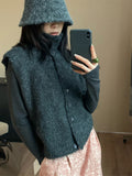 Texture Circle Buckle High-Neck Sweater Women's Autumn And Winter New Korean Linen Thin Sleeveless Vest Thick Top