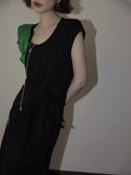 Spring And Summer New Structure Design Elegant French Lazy Dress U Collar Waist Thin After Open Fork Knot Dress