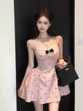 French Waist Display Thin Wave Point A-Character Dress Women's 2026 Early Summer Temperament Sweet Bare Back Dress Sling Skirt